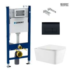 Bastidor GEBERIT Duofix PACK cisterna empotrada Y pulsador DELTA 50 BLACK CON INODORO SUSP. TREND Blanco VORTEX KP