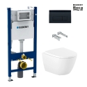 Bastidor GEBERIT Duofix pack cisterna empotrada y pulsador DELTA 50 Negro BR con inodoro suspendido Rim-ex ROCA ONA blanco