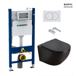 BASTIDOR GEBERIT DUOFIX PACK CISTERNA EMPOTRADA Y PULSADOR BLANCO BR DELTA 01 CON INODORO SUSPENDIDO KALIOPA NEGRO 49cm AQUA