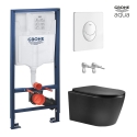 BASTIDOR GROHE PACK CISTERNA EMPOTRADA Y PULSADOR SKATE AIR BLANCO BRILLO CON INODORO SUSPENDIDO NEBULA BLACK MATE RIMLESS