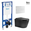 BASTIDOR ROCA DUPLO CON CISTERNA EMPOTRADA Y PULSADOR PL7 BLANCO MATE CON INODORO SUSPENDIDO NEBULA BLACK MATE RIMLESS