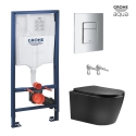 BASTIDOR GROHE CON CISTERNA EMPOTRADA, PULSADOR CROMO BRILLO CON INODORO SUSPENDIDO NEBULA BLACK MATE RIMLESS