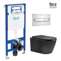 BASTIDOR ROCA DUPLO CON CISTERNA EMPOTRADA Y PULSADOR PL1 CROMO BR CON INODORO SUSPENDIDO NEBULA BLACK MATE RIMLESS