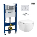 Bastidor GEBERIT Duofix pack cisterna empotrada y pulsador DELTA 01 blanco brillo con inodoro suspendido Meridian de Roca
