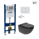 Bastidor GEBERIT Duofix pack cisterna empotrada y pulsador DELTA01 blanco con inodoro suspendido Rim-ex Infinitio negro mate SAT