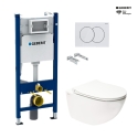 Bastidor GEBERIT Duofix pack cisterna empotrada y pulsador DELTA 01 blanco con inodoro suspendido Rim-ex Infinitio blanco SAT