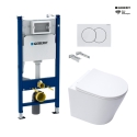 Bastidor GEBERIT Duofix pack cisterna empotrada y pulsador DELTA 01 blanco con inodoro suspendido Rim-ex Infinitio bl mate SAT