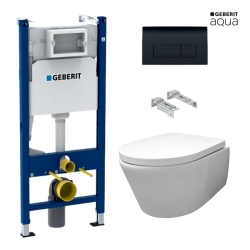 BASTIDOR GEBERIT DUOFIX CISTERNA EMPOTRADA Y PULSADOR DELTA 50 NEGRO BR CON INODORO SUSPENDIDO Rim-ex Avangard blanco br AQUA