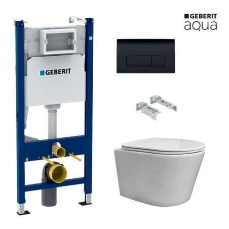 BASTIDOR GEBERIT PACK CISTERNA EMPOTRADA Y PULSADOR DELTA 50 NEGRO CON INODORO SUSPENDIDO RIMLESS OASIS BLANCO BRILLO 48CM