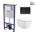 BASTIDOR SAT CON CISTERNA EMPOTRADA, PULSADOR NEGRO MATE, INODORO SUSPENDIDO ROCA MERIDIAN 48CM
