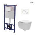 Bastidor SAT cisterna empotrada con pulsador blanco brillo y aros cromo brillo e inodoro suspendido Rim-ex Brevis blanco