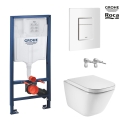BASTIDOR GROHE PACK CISTERNA EMPOTRADA Y PULSADOR SKATE COSMO BLANCO BRILLO CON INODORO SUSP ROCA THE GAP CON SISTEMA RIMLESS