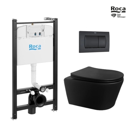 BASTIDOR ROCA ACTIVE PACK CISTERNA EMPOTRADA Y PULSADOR NEGRO MATE CON INODORO SUSPENDIDO Rim-ex Brevis Neg Mat de SAT