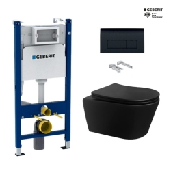 Bastidor GEBERIT Duofix pack cisterna empotrada y pulsador DELTA 50 Neg Br con inodoro suspendido Rim-ex Brevis Neg Mat de SAT