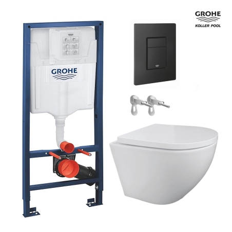 Bastidor GROHE pack cisterna empotrada y pulsador negro mate con inodoro suspendido ROUND bl br 49 cm Tornado 3.0 de KP