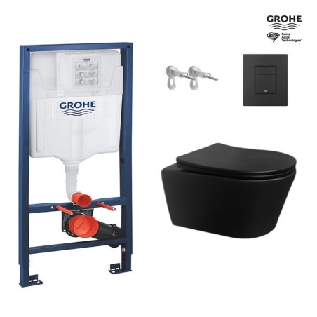 Bastidor GROHE pack cisterna empotrada y pulsador Negro mate con inodoro suspendido Rim-ex Brevis Neg Mat de SAT