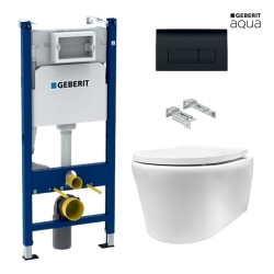 BASTIDOR GEBERIT DUOFIX CISTERNAPULSADOR DELTA 50 NEGRO BR CON INODORO SUSPENDIDO Rimless Lia blanco br AQUA