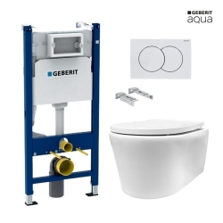 BASTIDOR GEBERIT DUOFIX CISTERNA EMPOTRADA Y PULSADOR DELTA 01 BLANCO BR CON INODORO SUSPENDIDO Rimless Lia blanco br AQUA