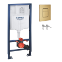 Cisterna empotrada Kit completo Rapid SL Grohe. Bastidor y pulsador SKATE Oro Cepillado con anclajes