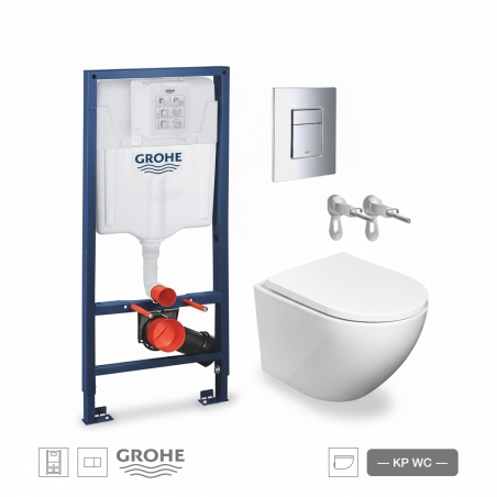 BASTIDOR GROHE PACK CISTERNA EMPOTRADA Y PULSADOR CROMO BR CON INODORO SUSPENDIDO ROUND SMART 52cm TOR 3 TAPA ENVOLV MARCA KP