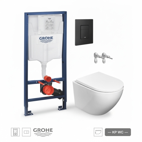 BASTIDOR GROHE PACK CISTERNA EMPOTRADA Y PULSADOR NEGRO MATE CON INODORO SUSPENDIDO ROUND SMART 52cm TOR 3 TAPA ENVOLV MARCA KP