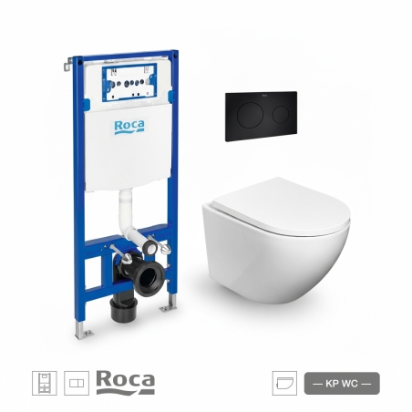 BASTIDOR ROCA DUPLO PACK CISTERNA EMPOTRADA Y PULSADOR PL10 NEG M CON INODORO SUSPENDIDO ROUND SMART BL B TOR3 TAPA ENV.MARCA KP