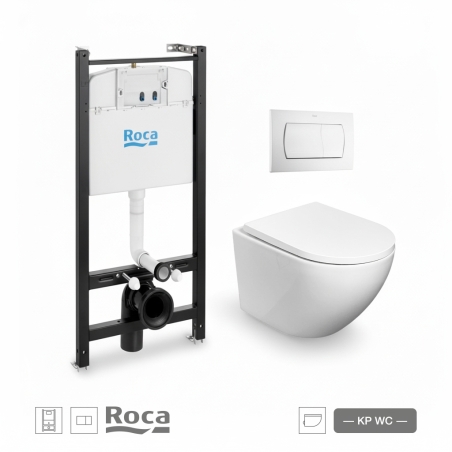 BASTIDOR ROCA ACTIVE PACK CISTERNA EMPOTRADA Y PULSADOR BLANCO BR CON INODORO SUSP ROUND SMART 52cm TOR3 TAPA ENV. MARCA KP