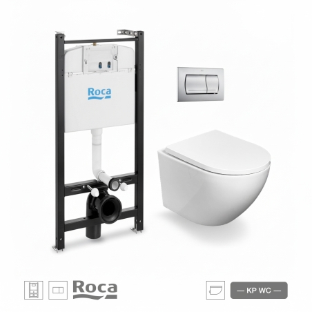 BASTIDOR ROCA ACTIVE PACK CISTERNA EMPOTRADA Y PULSADOR CROMO CON INODORO SUSPENDIDO ROUND SMART 52cm TOR 3 TAPA ENVOL. MARCA KP