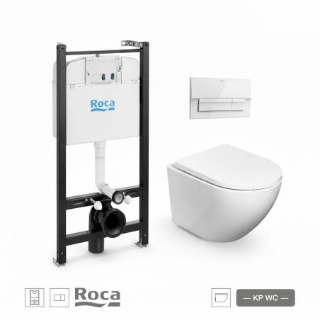 BASTIDOR ROCA ACTIVE PACK CISTERNA EMPOTRADA Y PULSADOR BLANCO NEW CON INODORO SUSPENDIDO ROUND SMART 52cm TAPA ENVOL. MARCA KP