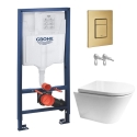Bastidor GROHE pack cisterna y pulsador SKATE Oro Cepillado con inodoro susp Tornado 3.0 ORION TAPA ENVOLVENTE blanco br