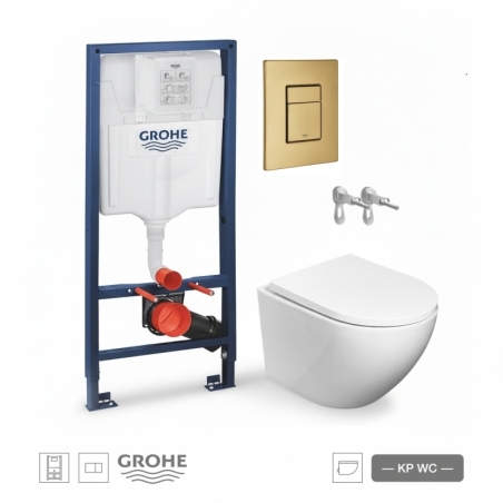 GROHE pack cisterna y pulsador SKATE Oro Cepillado con inodoro susp ROUND SMART 52cm TOR 3 TAPA ENVOLV MARCA KP