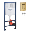 Bastidor GROHE pack cisterna y pulsador SKATE Oro Cepillado con inodoro susp ROCA ONA 48 CON SISTEMA RIMLESS