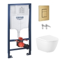 Bastidor GROHE pack cisterna y pulsador SKATE Oro Cepillado con inodoro susp ROCA ONA 48 CON SISTEMA RIMLESS