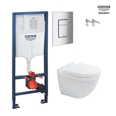 Pack Grohe Rapid SL: bastidor con cisterna + pulsador cromo + WC suspendido Duravit Starck 3 Rimless blanco