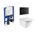 BASTIDOR ROCA DUPLO BAJO VENTANA Y PULSADOR PL7 NEGRO MATE CON INODORO SUSP ROCA THE GAP CON SISTEMA RIMLESS