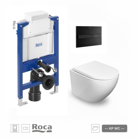 KIT ROCA CISTERNA DUPLO BAJO VENTANA C/WC ROUND SMART BLANCO 52CM C/PULSADOR PL7 NEGRO MATE