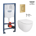 Pack Bastidor Grohe con Cisterna Empotrada y Pulsador Dual Oro Cepillado + WC Suspendido SWISS 53 cm Tornado y Soft-Close
