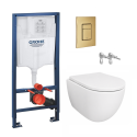 Pack Bastidor Grohe con Cisterna Empotrada y Pulsador Dual Oro Cepillado + WC Suspendido SWISS 53 cm Tornado y Soft-Close