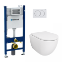 Pack cisterna Geberit Duofix con pulsador Delta 01 y WC suspendido Swiss Tornado 53 cm y soft-close