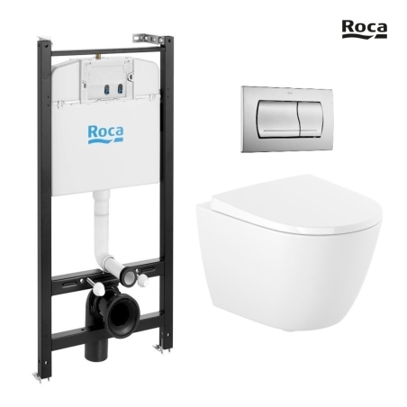Pack WC ROCA Active Ona 53 cm | pulsador cromo mate | envío rápido