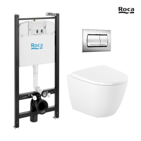 Pack WC ROCA Active Ona 53 cm | pulsador cromo mate | envío rápido