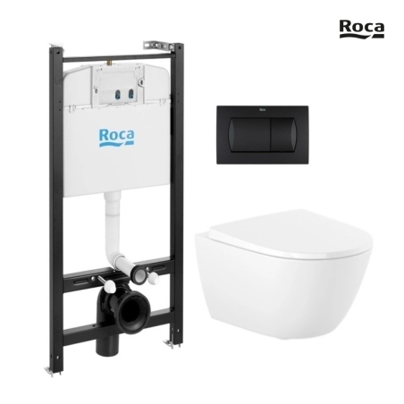 Pack WC ROCA Active Ona 53 cm | pulsador negro mate | envío rápido