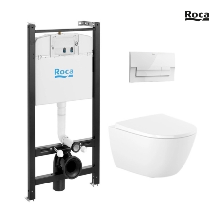 Pack WC ROCA Active Ona 53 cm | pulsador blanco brillo | envío rápido