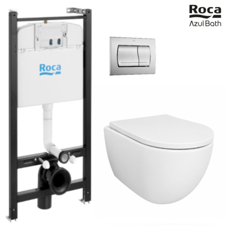 Pack WC suspendido Tornado 53 cm Roca Active cromo mate | Envío 48h