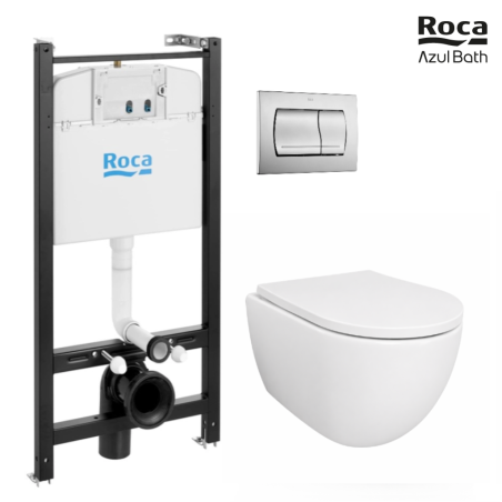 Pack WC suspendido Tornado 53 cm Roca Active cromo mate | Envío 48h