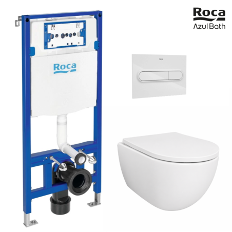 Pack WC suspendido Tornado 53 cm| Roca Duplo | pulsador Blanco Brillo