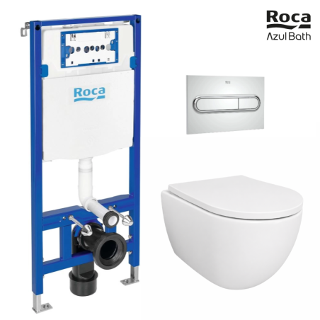 Pack WC suspendido Tornado 53 cm| Roca Duplo | pulsador cromo Brillo